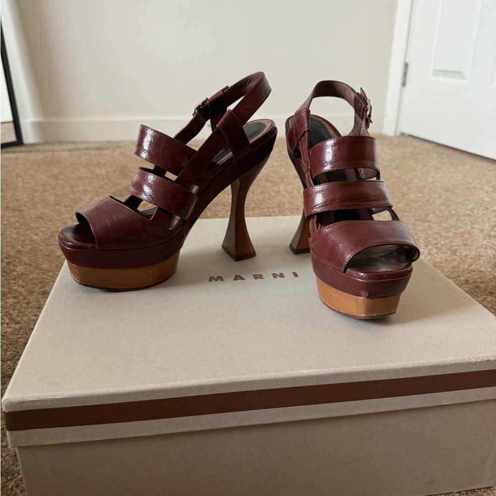 Marni unique leather platform heels, size 38